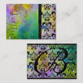 GOUDE PAARSE SPARKLEDING DAMASKMONOGRAM, groen gee Visitekaartje (Voorkant / Achterkant)