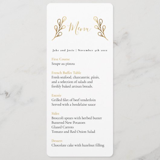 goudeffectbladen trouwtabelmenu menu (Voorkant)