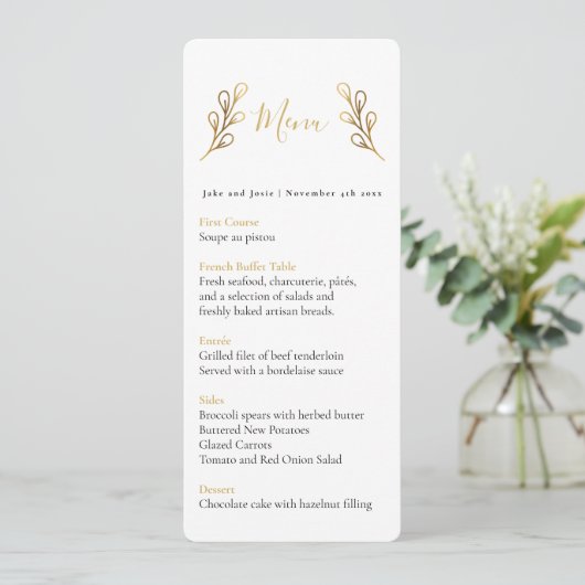 goudeffectbladen trouwtabelmenu menu (Staand voorkant)