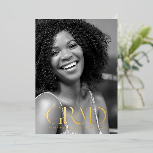 goudelegant script afstuderen bekendmaking folie uitnodiging (Staand Voorkant)