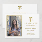 Goudelegante foto van afstuderen in de verpleegsch aankondiging (Voorkant / Achterkant)