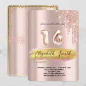 Goudelegantie, roos goudzoete zestien Invitati Kaart (Voorkant / Achterkant)