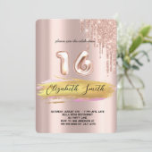 Goudelegantie, roos goudzoete zestien Invitati Kaart (Staand voorkant)