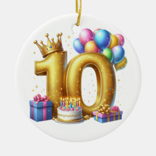 Gouden 10e verjaardag keramisch ornament