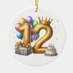 Gouden 12e verjaardag keramisch ornament