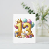 Gouden 13e verjaardag kaart (Staand voorkant)