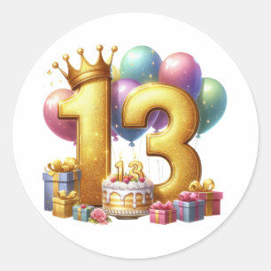 Gouden 13e verjaardag ronde sticker