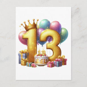 Gouden 13e verjaardag uitnodiging briefkaart