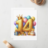 Gouden 14e verjaardag notitiekaartje (Voorkant / Achterkant in situ)