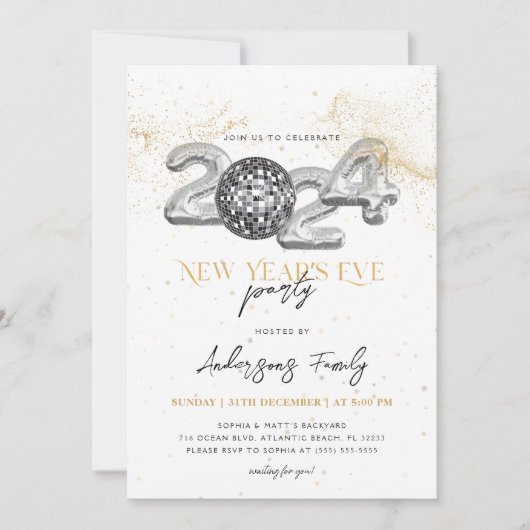 Gouden 2024 Oud en Nieuw-feest Disco bal Kaart (Voorkant)