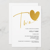 Gouden 2e Verjaardag Uitnodiging Twee Verjaardag H (Voorkant / Achterkant)