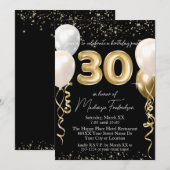 Gouden 30e verjaardag ballonnen op zwart kaart (Voorkant / Achterkant)