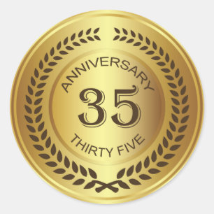 Gouden 35e Jubileum met laurierkrans Sticker