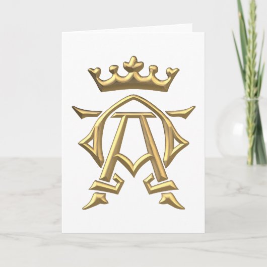 Gouden "3-D" Alpha- en Omega Symbool w/Crown Notitiekaartje (Voorkant)