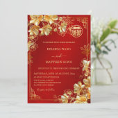 Gouden 3 D Bloemen Chinese bruiloft Kaart (Staand voorkant)