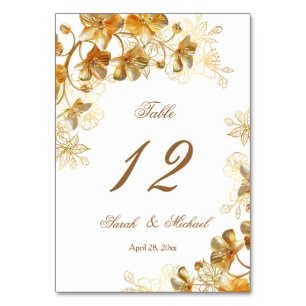 Gouden 3D bloem bruiloft   Kaart