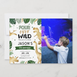 Gouden 4e Dinosaurus Verjaardagsfeestfoto Kaart