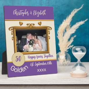 Gouden 50 jaar jubileum voeg namen toe foto paars fotoplaat