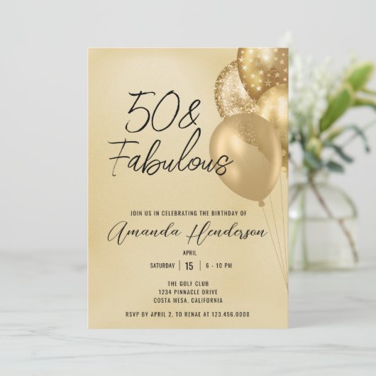 Gouden 50e en Fabulous 50e verjaardagsuitnodiging Kaart (Staand voorkant)
