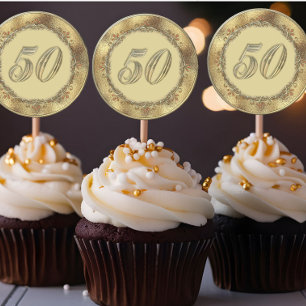 Gouden 50e Jubileum Cupcake Sticker topper