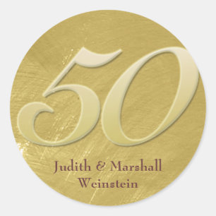 Gouden (50e) Jubileum Faux Metal-Look Ronde Sticker