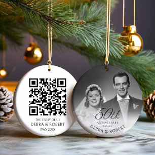 Gouden 50e Jubileum Foto Ornament met QR-code