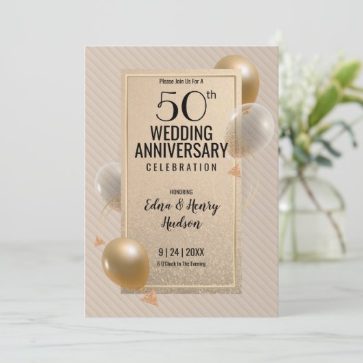 Gouden 50e trouwjubileum kaart (Staand voorkant)