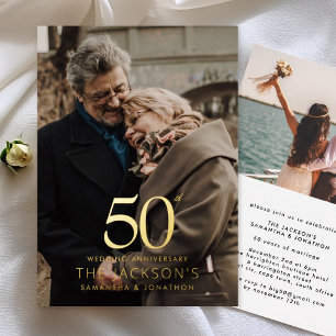Gouden 50e twee foto Huwelijksjubileum Folie Uitnodiging