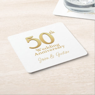 Gouden 50ste bruiloft Jubileum Wit Vierkante Kartonnen Onderzetter