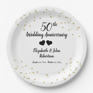 Gouden 50ste huwelijksjubileum Confetti Elegant Papieren Bordje