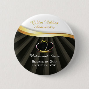 Gouden 50ste huwelijksjubileum religieus ronde button 5,7 cm