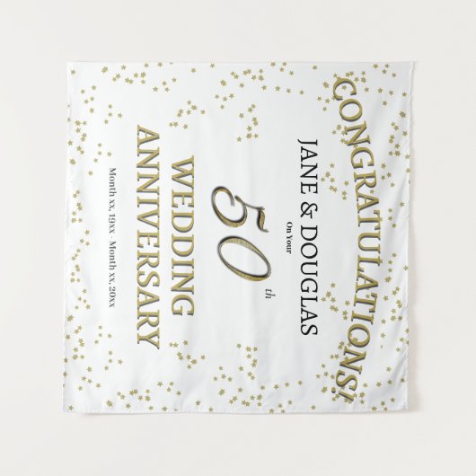 Gouden 50ste huwelijksverjaardagsfeestje wandkleed (Voorkant (horizontaal))