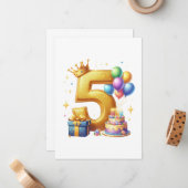 Gouden 5e verjaardag notitiekaartje (Voorkant / Achterkant in situ)