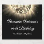 Gouden 60e verjaardagsfeestje 70's Disco Ball Sparkling Wijnetiket (Enkel label)