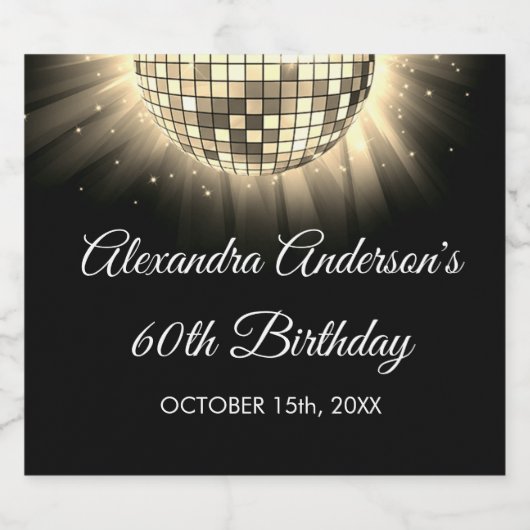 Gouden 60e verjaardagsfeestje 70's Disco Ball Sparkling Wijnetiket (Enkel label)