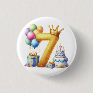 Gouden 7e verjaardag ronde button 3,2 cm
