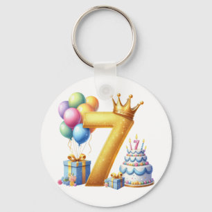 Gouden 7e verjaardag sleutelhanger