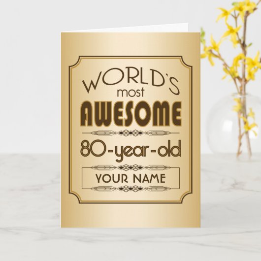 Gouden 80ste verjaardag viering wereld Best Fabulo Kaart (Gele Bloem)