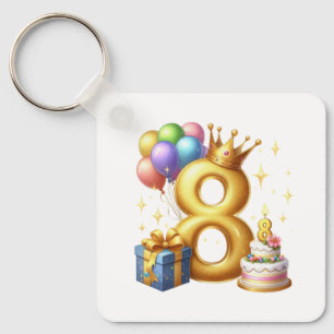 Gouden 8e verjaardag sleutelhanger