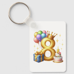 Gouden 8e verjaardag sleutelhanger