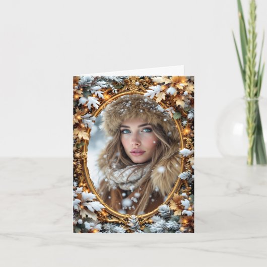 Gouden Aangepaste Afbeelding Winter Frame Kaart (Voorkant)