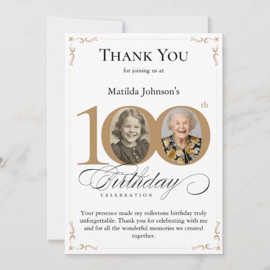 Gouden aangepaste foto 100e verjaardag dank u kaar kaart (Voorkant)