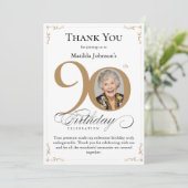Gouden aangepaste foto 90e verjaardag dank u kaart (Staand voorkant)