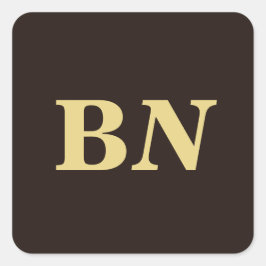 Gouden aangepaste initialen minimalistisch bruin vierkante sticker