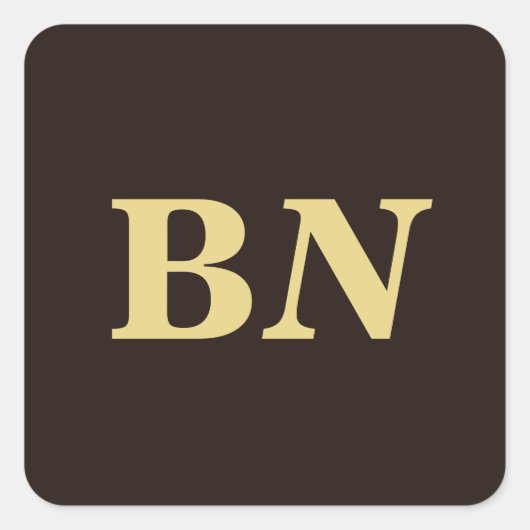 Gouden aangepaste initialen minimalistisch bruin vierkante sticker (Voorkant)