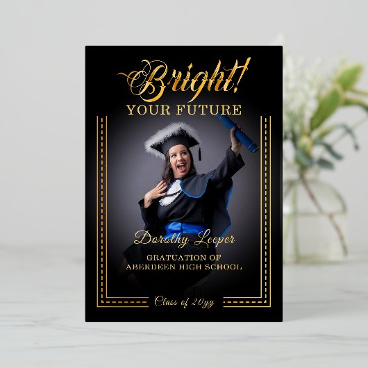 Gouden aanraking Helder je toekomst op. Folie Uitnodiging (Staand Voorkant)