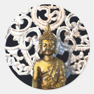 Gouden Aarde Boeddha OM Aum Mantra Ajna Meditatie Ronde Sticker