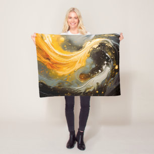 Gouden Abstracte Marmer Moderne Golven Fleece Deken