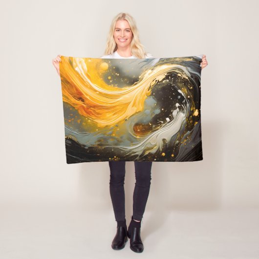 Gouden Abstracte Marmer Moderne Golven Fleece Deken (In situ)
