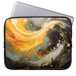 Gouden Abstracte Marmer Moderne Golven Laptop Sleeve